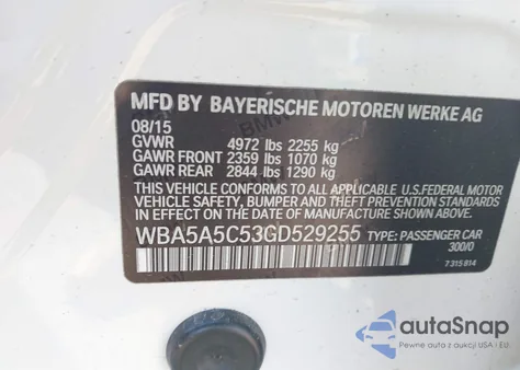 2016 BMW 528I from USA, damaged, VIN WBA5A5C53GD529255